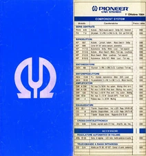 PIONEER Price List 1984 Pocket Car Stereo Component Centrate ,kex,kpx,Dex,Cdx