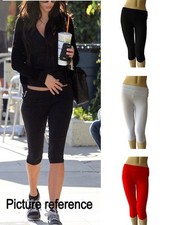 Women Cotton Spandex High Waist Fold Over Yoga Capris leggings Crop S-3XL USA