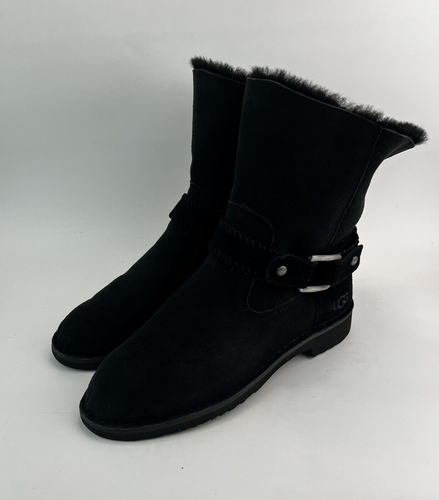 UGG Womens Cedric Biker Boots Black Suede Sheepskin UK 8.5 - Picture 4 of 9