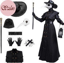 Plague Doctor Halloween Costume Adult Men White,8 Pcs Plague Doctor Outfit with