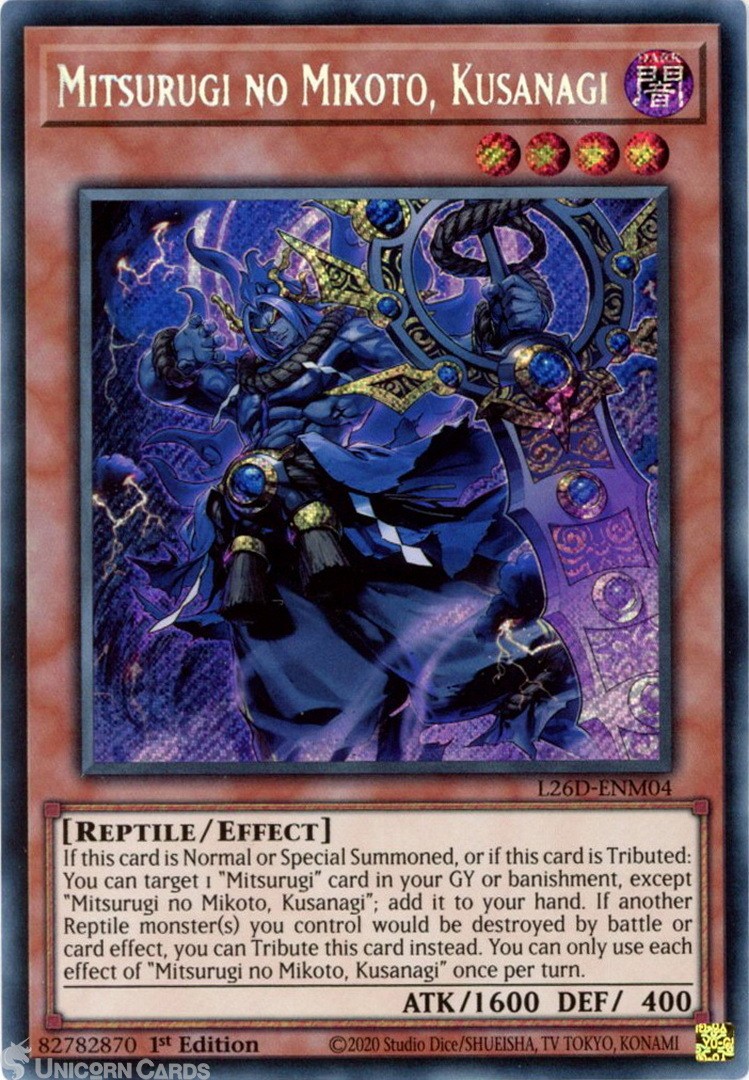 L26D-ENM04 Mitsurugi no Mikoto, Kusanagi : Secret Rare 1st Edition Mint YuGiOh C