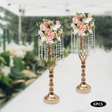 6PCS Gold Crystal Flower Stands Wedding Flower Arrangement Holders 21.7in Height