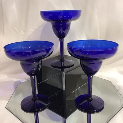 Cobalt Blue 6  Margarita Glass Goblet Pier 1 - Set of 3 EUC