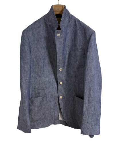 BRUNELLO CUCINELLI Men's Blue Linen Blazer Sport Jacket 52 IT Large NWT $4700