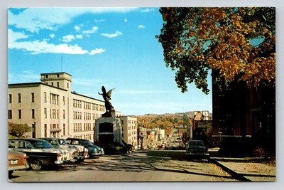 Sherbrooke Quebec King St W Angel Statue Vintage Cars Chrome Postcard UNIC
