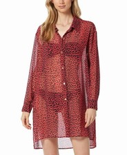 Michael Michael Kors Women's Animal-Print Sheer Cover-up Shirt - Red
