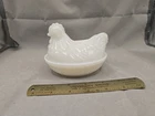 Hazel-Atlas Vintage White Milk Glass Hen On Nest Basket Weave Base, Small Dish
