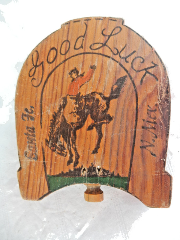 Souvenir Santa Fe Good Luck Horseshoe Shape Wood Trinket Box Drawer Cowboy Horse