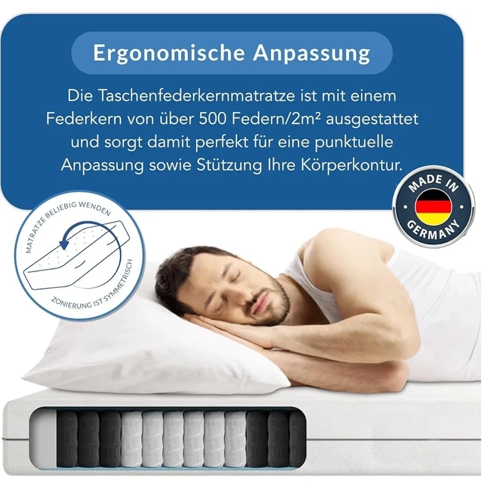 🛏️ BMM Ortho Medic 7-Zonen Taschenfederkernmatratze 90x200 cm – neuwertig - Bild 2 von 4