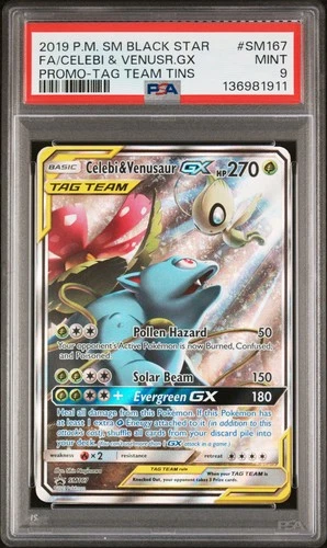 2019 POKEMON SM BLACK STAR PROMO #SM167 FULL ART/CELEBI & VENUSAUR GX PSA 9