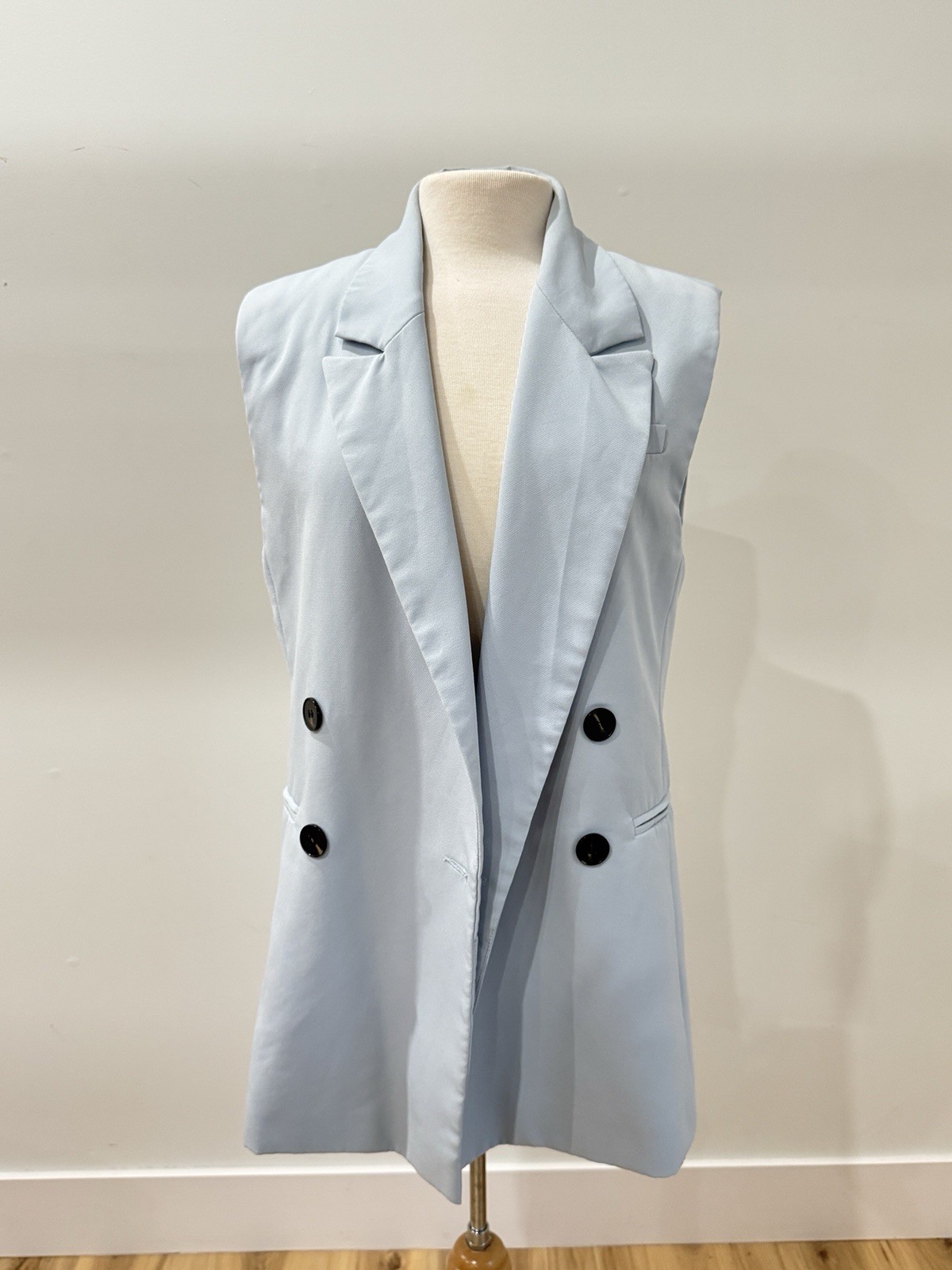 ASOS Sleeveless Double-Breasted Longline Blazer Vest – Light Blue – Size US 2