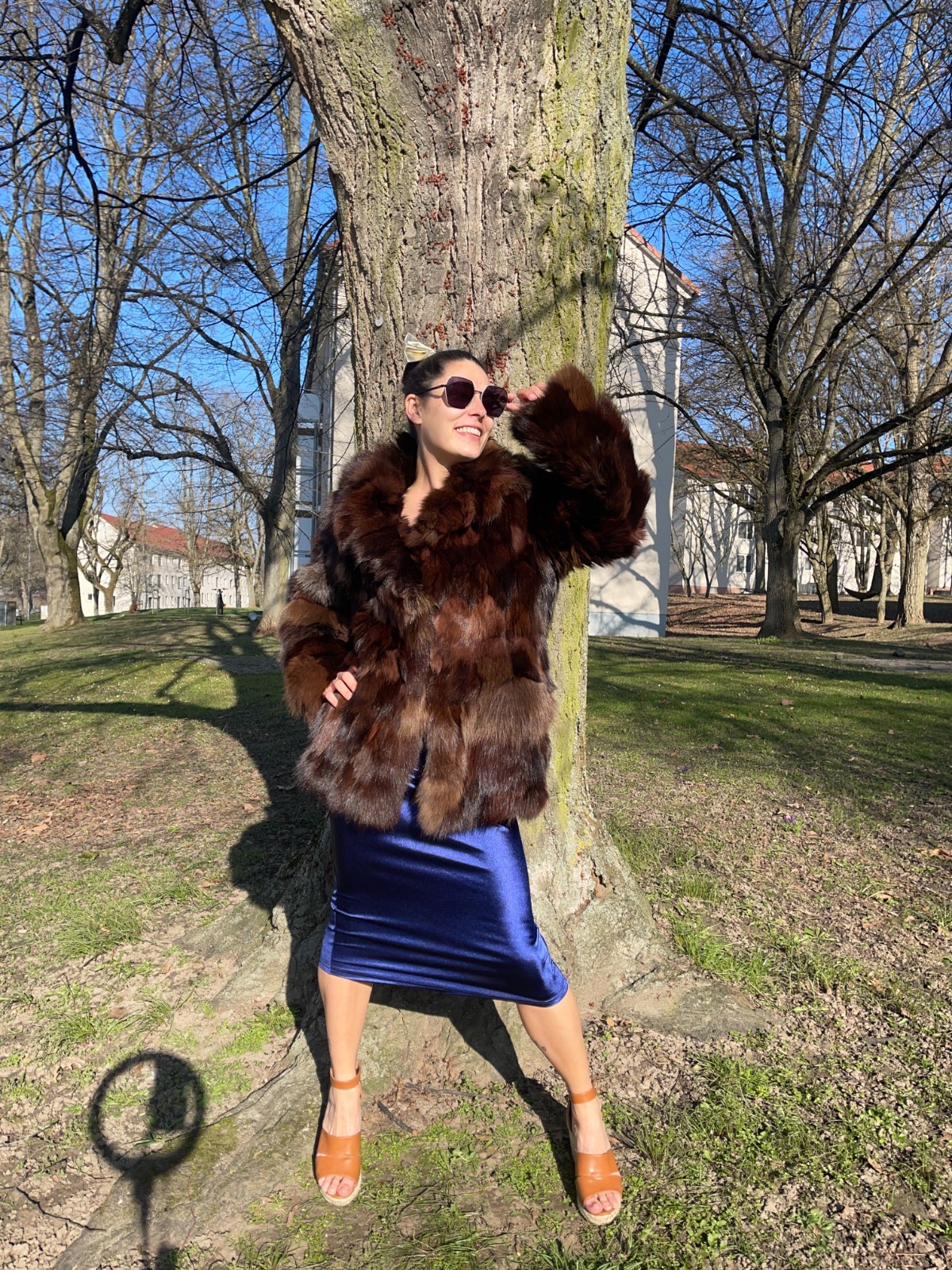 Multi-brown "Patch Work Design" Vintage Fur Coat - image 1