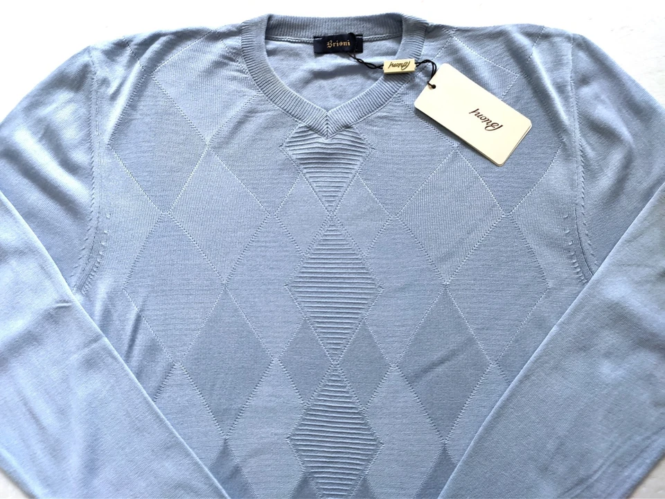 BRIONI MENS KNIT LIGHT BLUE SLIM FIT SWEATER SIZE XL - image 2 of 4