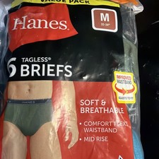 HANES 6 Pack Men's Tagless Briefs 32-34 Multi Color