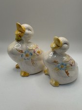 Vintage Porcelain Duck Goose Figurines Pair White Iridescent Farmhouse Decor