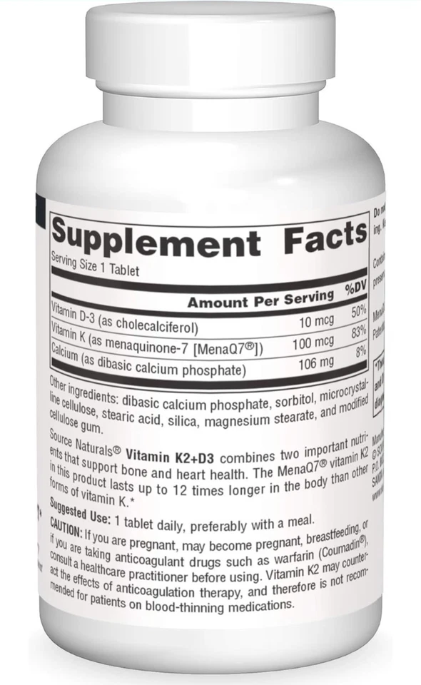 Source Naturals Vitamina D3+K2 120 mcg Comprimidos Sin Huevo Hueso Y Corazón Salud Foto 3 de 4