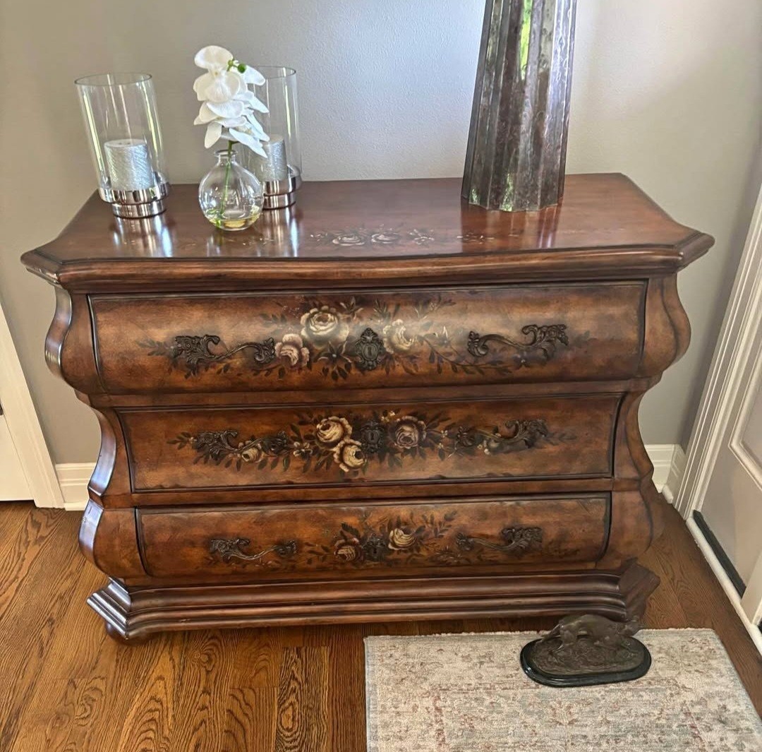 Ethan Allen Tuscany Serpentine French Country Floral Dresser Chest