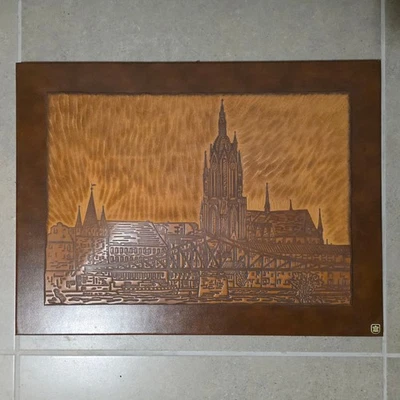 3D Wandbild Bild Handgeschnitzt Echtes Leder Echtleder 60 x 45 cm Retro Vintage - Bild 1 von 4