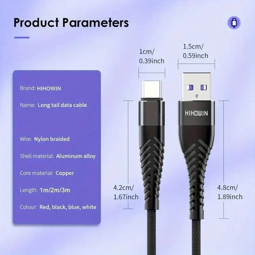 HeavyDuty USB Type C Charging Cable Braided Fast Phone Charger Long Lead 2m 3m - Picture 10 of 15