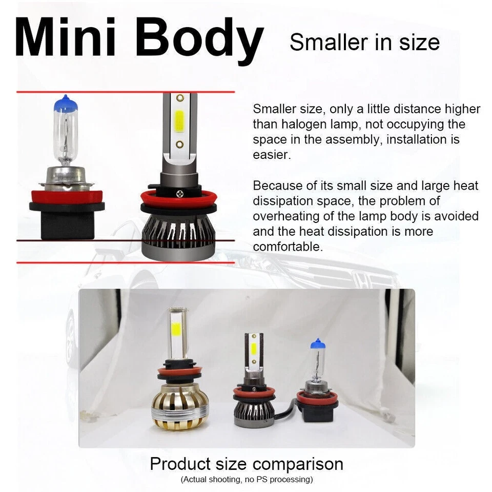 H1/H4/H7/H11 LED Headlight Kit Bulbs 6500K White Canbus Light Bulb Hi/Lo Beam - Image 4 of 4