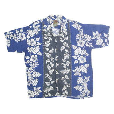 PINEAPPLE CONNECTION Herren Blau-Grau Hawaiihemd M Baumwollmischung Freizeit