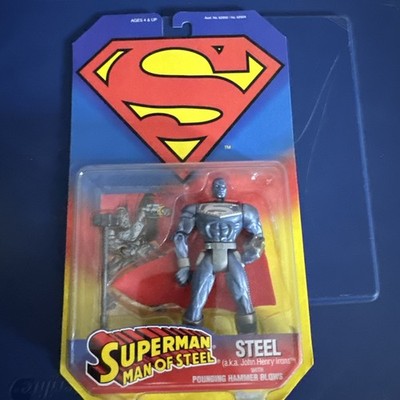 1995 SUPERMAN MAN of STEEL JOHN HENRY IRONS STEEL FIGURE NEW w/ Pounding Hammer