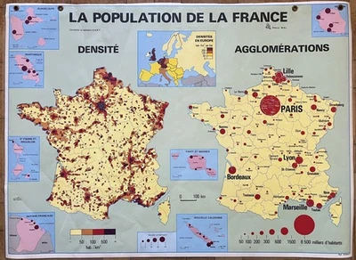 🌏 Ancienne carte scolaire MDI, 1988 - France population, Outre-mer - Photo 1/4