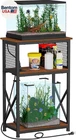 10 Gallon Fish Tank Stand with Power Outlets 3 Tier Aquarium Shelf Rustic Brown