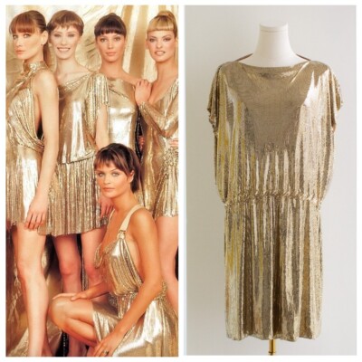Museum Gianni Versace Couture 1994 Gold Metal Oroton Toga Mini