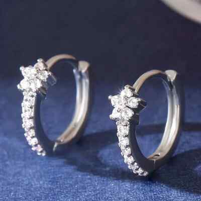 Flower Hoop Earring 14k White Gold Plated Silver Round Cut Lab Created Diamond
