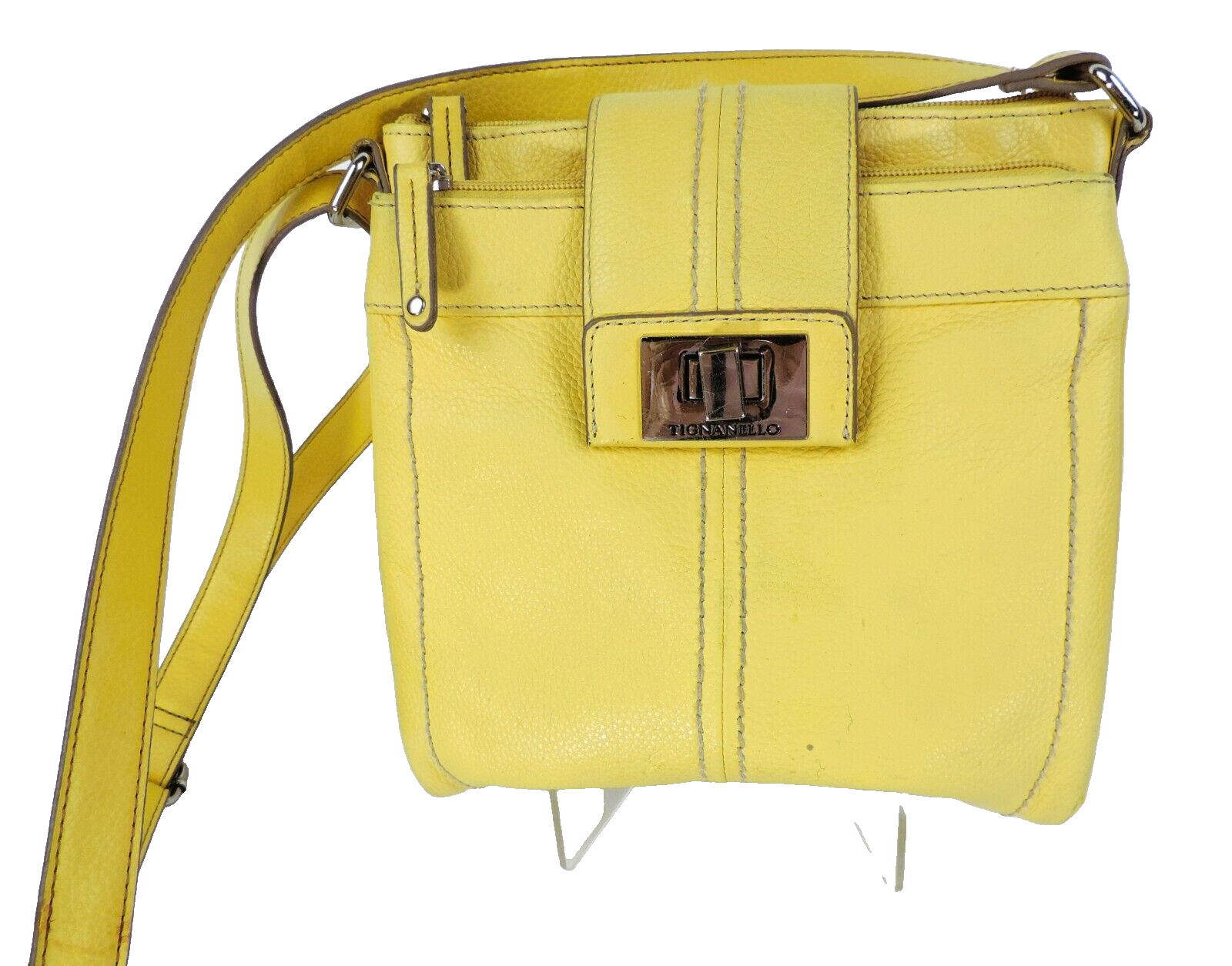 TIGNANELLO Yellow Pebbled Leather Organizer Shoulder Bag Crossbody