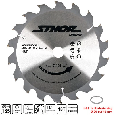 STHOR HM Kreissägeblatt Sägeblatt 185 x 20 / 16 mm 18Z Hartmetall TCT Sägeblläter Holz