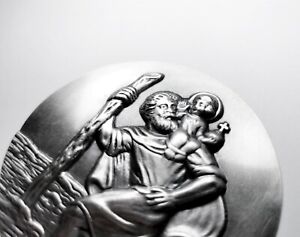 Heiliger St Sankt Christophorus Metall 3D Relief Plakette Anhänger Christopherus