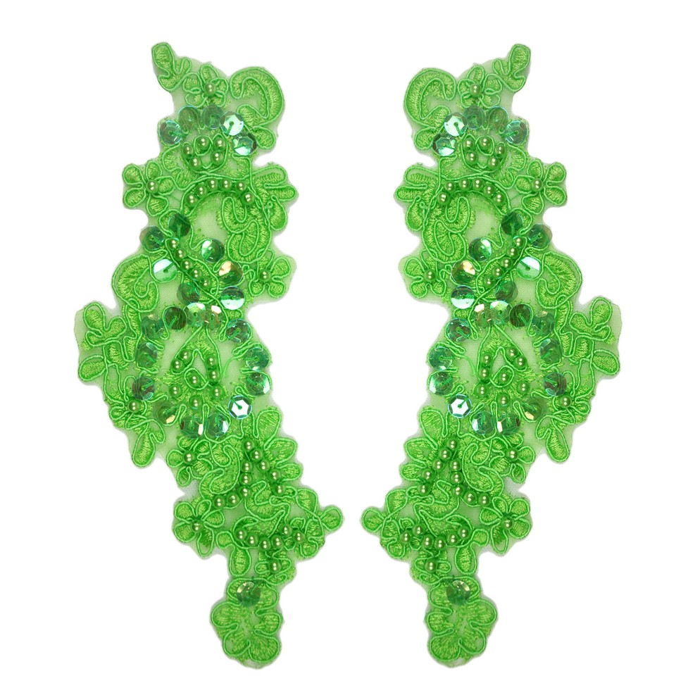 9.5"x3" Hot Pink Green Blue Embroidered Lace Corded Beaded Trim Patch