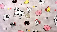 100% Cotton - Fabric Traditions - Comical Farm Animals on Gray  - By the Yard
