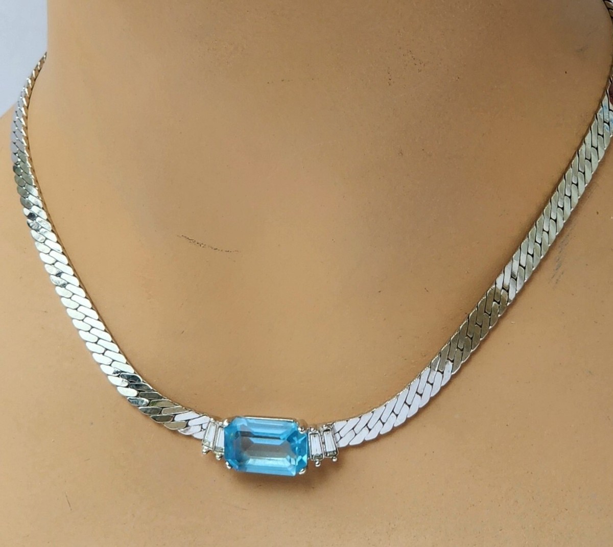 Christian Dior Necklace Silver Blue White Saphire Crystal | eBay