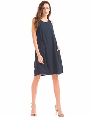 gap navy blue dress Simple Blue Satin A-line V-neck Long Prom Dresses MP785
