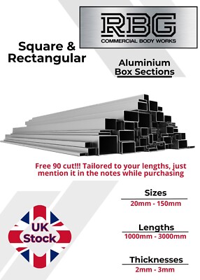 ALUMINIUM RECHTECKIG & QUADRATISCH BOX ABSCHNITT 1000 mm-3000 mm metrisch kostenlose UK-Lieferung