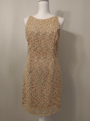 VTG Cache Women's 6-8 Brocade Lace Fitted Halter Dress 