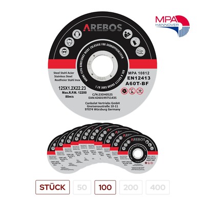AREBOS Trennscheiben 125mm x 1,2mm 100 Stück INOX Edelstahl Metall Flexscheiben