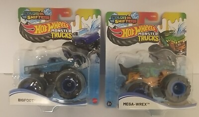 Set Of 2 Hot Wheels Monster Trucks Color Shifters  NEW  SEALED  BIG FOOT & MEGA 