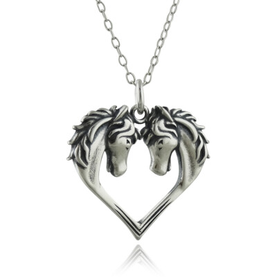 Herz mit zwei Pferden Bettelkette 925 Sterling Silber Reiter Liebe Cowgirl