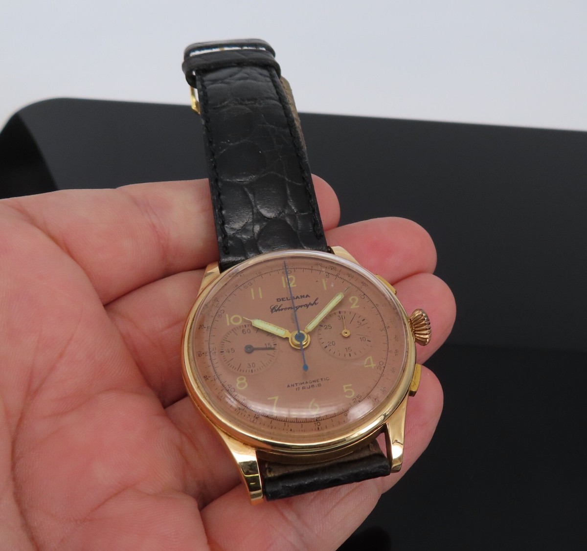 クララベル　Bien hoa Vintage ビエンホア　Dona Vintage Delbana Chronograph Antimagnetic 17 Ruby 18K Rose Gold