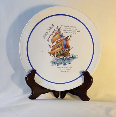 Ship Ahoy Vintage Plate  Greetings For 1930  Roy Cable.  Winigan Mo. 