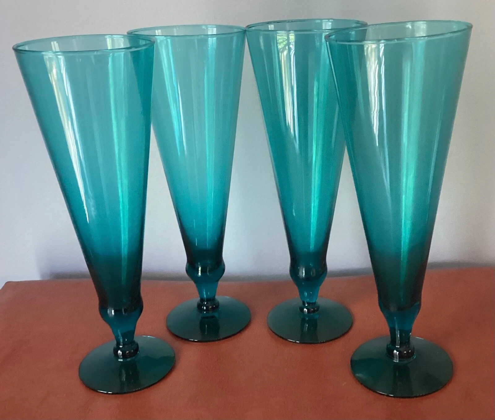 Blue Turquoise Hand Blown Crystal Champagne Flutes Set Of 4