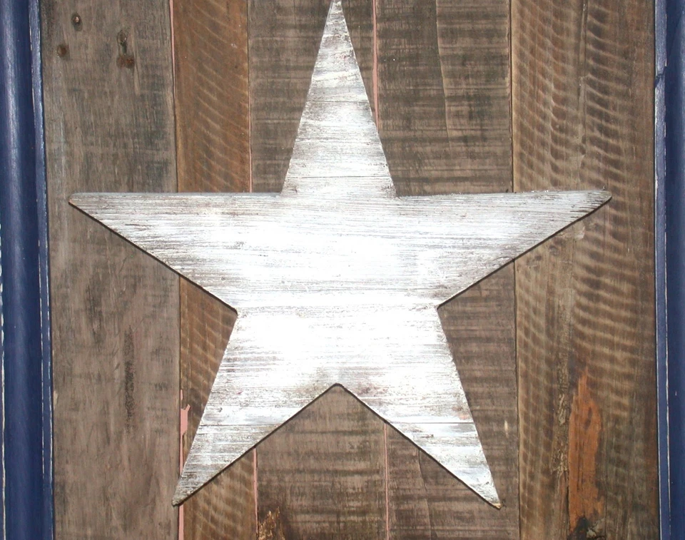 Primitive Prim Barn Wood Frame Featuring 3D Star ~ Blue & White ~ 18" x 18" x 4" - Image 2 of 3