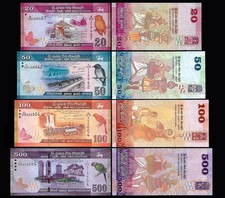 * SRI LANKA set 20 50 100 and 500 rupees 2019-2021 P 123- 126 *** UNC *** Birds