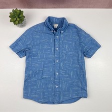 Crewcuts Blue Fish Print Collared Short Sleeve Button Down Shirt Boy Size 10