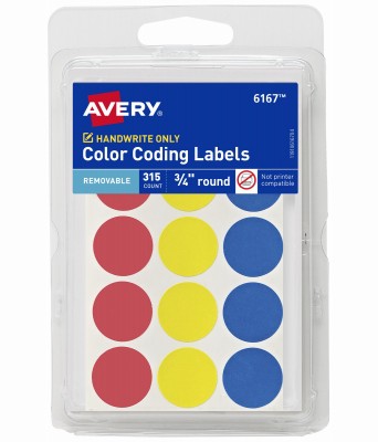6er Pack - Abnehmbare Farbcodierung Etiketten, nur Handschrift, 3/4 Zoll Rund,315-Pk. - 06