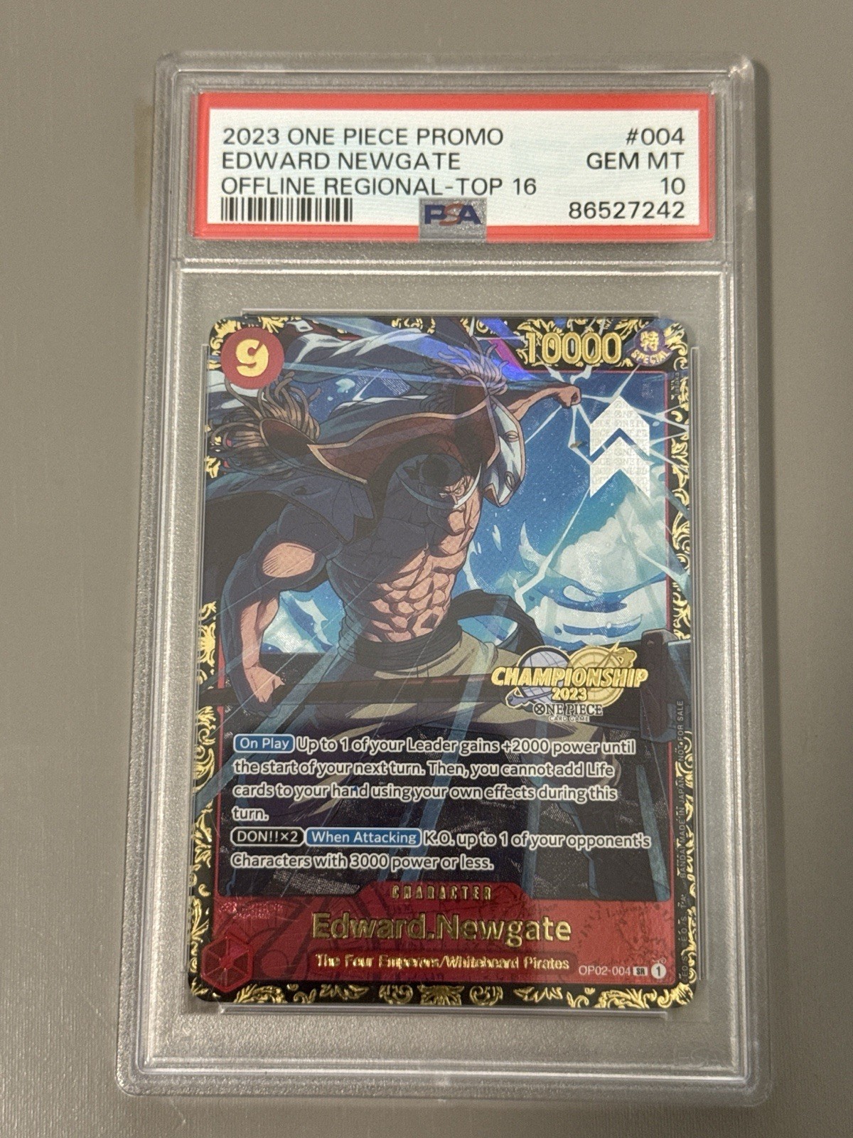 2023 One Piece Edward.Newgate Top 16 Prize Card PSA 10 *Very well Centered*